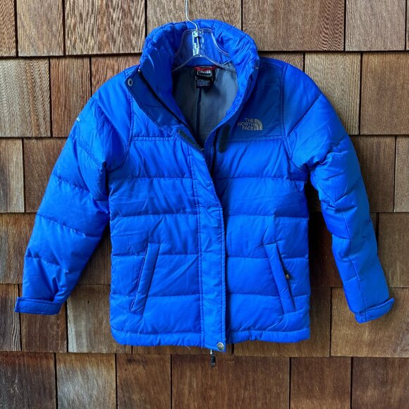 The North Face Royal Blue Zip Front Down Puffer with Stand Collar in Youth 4 - Picture 1 of 12